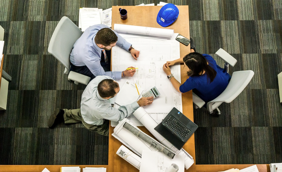 design team working on office renovation plans