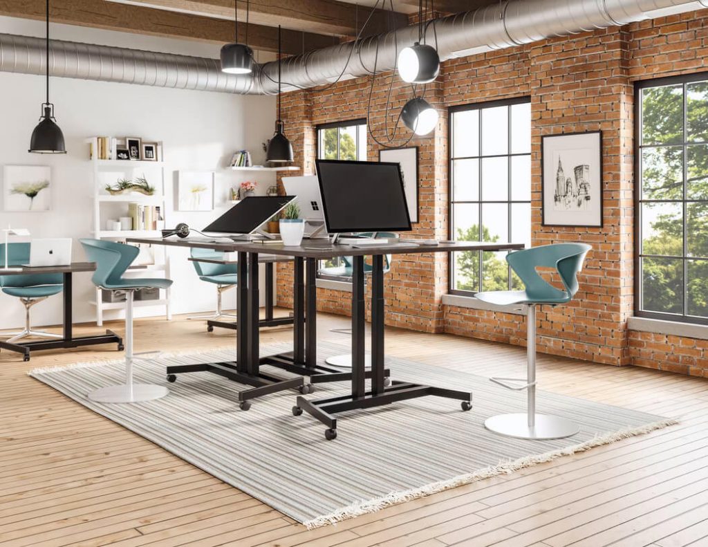 workstations in open-concept office