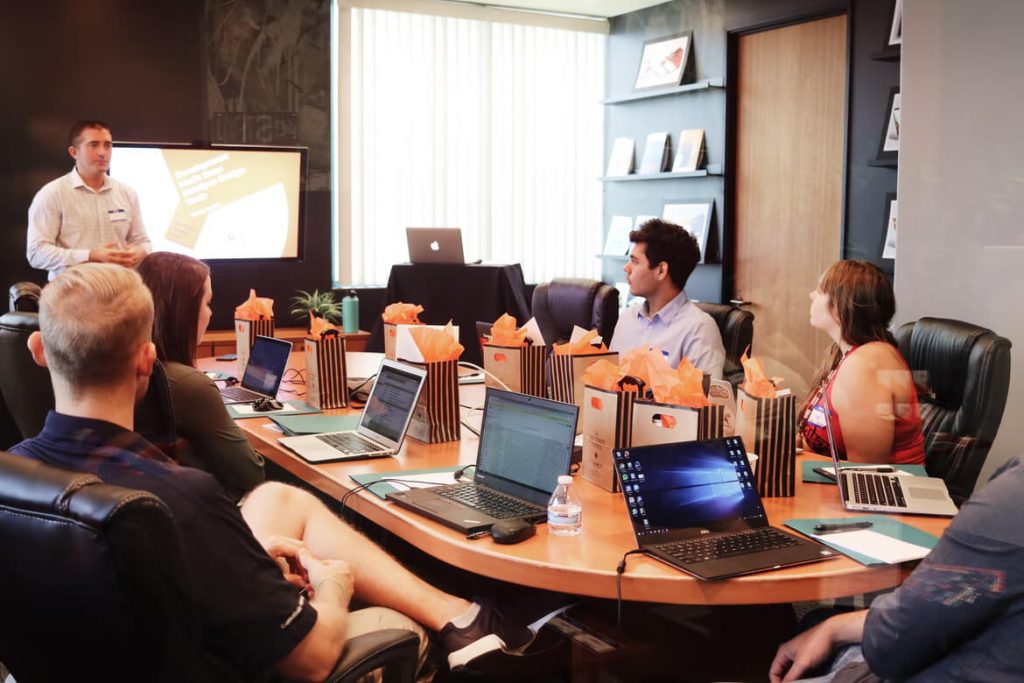 group meeting in office boardroom