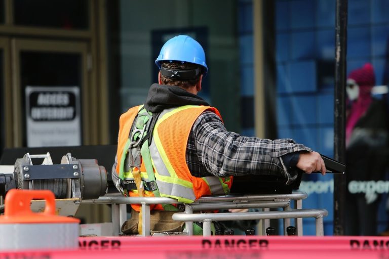construction worker in blue hard hat